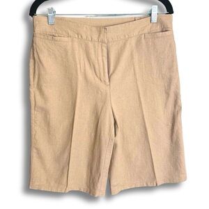 Jaclyn Smith Tan Khaki Bermuda Shorts Linen and Rayon Blend Size Medium